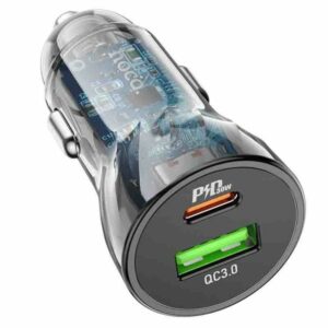 Hoco Φορτιστής Αυτοκινήτου Fast Charge PD30W QC3.0 Dual Port USB-A Και USB-C 3A Διαφανές-Μαύρο Z47