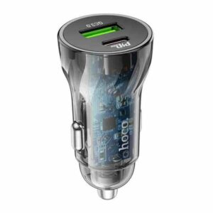 Hoco Φορτιστής Αυτοκινήτου Fast Charge PD30W QC3.0 Dual Port USB-A Και USB-C 3A Διαφανές-Μαύρο Z47 - Image 2