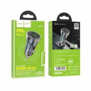 Hoco Φορτιστής Αυτοκινήτου Fast Charge PD30W QC3.0 Dual Port USB-A Και USB-C 3A Διαφανές-Μαύρο Z47 - Image 4