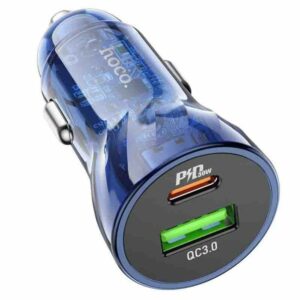 Hoco Φορτιστής Αυτοκινήτου Fast Charge PD30W QC3.0 Dual Port USB-A Και USB-C 3A Διαφανές-Μπλε Z47