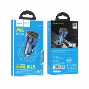 Hoco Φορτιστής Αυτοκινήτου Fast Charge PD30W QC3.0 Dual Port USB-A Και USB-C 3A Διαφανές-Μπλε Z47 - Image 5