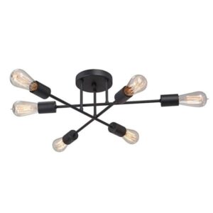 Pakoworld Φωτιστικό Οροφής Εξάφωτο Reclie Ε27 Μέταλλο 50x50x30εκ Μαύρο 071-001547