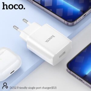Hoco Φορτιστής Ταξιδίου DC52 Friendly Με USB-A 5V 1A Λευκό 01238 - Image 2