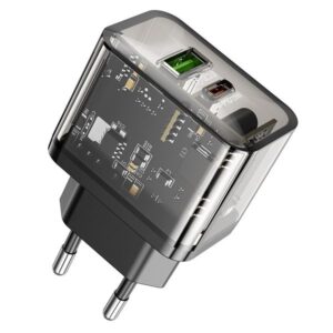 Hoco Φορτιστής Ταξιδίου Dazzling Με USB Και USB-C Έξοδο QC3.0 PD20W Μαύρο N34
