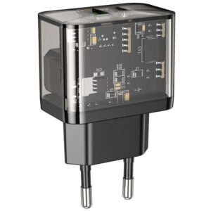 Hoco Φορτιστής Ταξιδίου Dazzling Με USB Και USB-C Έξοδο QC3.0 PD20W Μαύρο N34 - Image 2
