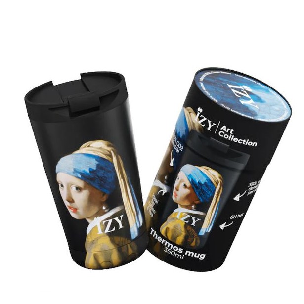 ZY5565-1_600_600 Izy Bottles Θερμός – Ποτήρι Για Καφέ Vermeer 350ml Girl With The Pearl Earring Μαύρο ZY5565 - Image 1