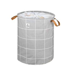 Estia Καλάθι Απλύτων Checkered 60lt Φ40x50cm Πτυσσόμενο Mε Χερούλια Γκρι 02-25489