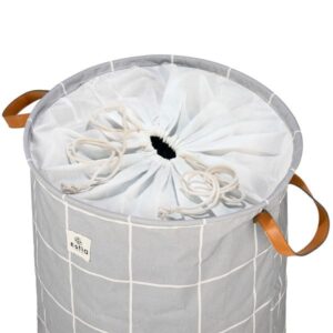 Estia Καλάθι Απλύτων Checkered 60lt Φ40x50cm Πτυσσόμενο Mε Χερούλια Γκρι 02-25489 - Image 2