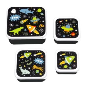 A Little Lovely Company Σετ 4 Δοχεία Φαγητού Lunch And Snack Box - Galaxy SBSEGA74