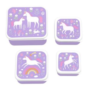 A Little Lovely Company Σετ 4 Δοχεία Φαγητού Lunch And Snack Box - Unicorn Dreams SBSEUD73