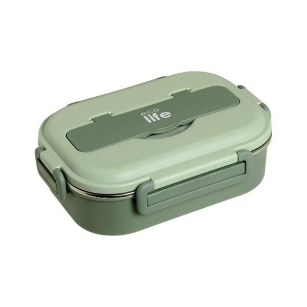 Ecolife Φαγητοδοχείο 1Lt Σετ Με Κουτάλι Και Πηρούνι 3 Θέσεων Πράσινο 33-FC-9093