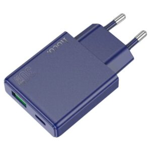 Hoco Φορτιστής Ταξιδίου N45 Biscuit 1xUSB-C PD30W Και 1xUSB-A 18W QC3.0 Slim Μπλε Τιτανίου 620352
