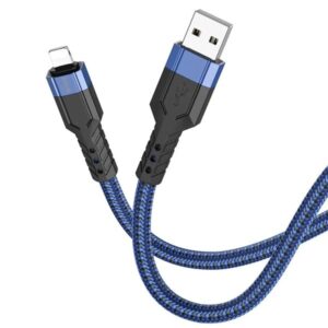 Hoco Καλώδιο Σύνδεσης U110 1.2m Υψηλής Αντοχής Braided USB Σε Lightning 2.4A Μπλε 770578 - Image 2