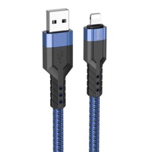 Hoco Καλώδιο Σύνδεσης U110 1.2m Υψηλής Αντοχής Braided USB Σε Lightning 2.4A Μπλε 770578