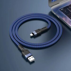 Hoco Καλώδιο Σύνδεσης U110 1.2m Υψηλής Αντοχής Braided USB Σε Lightning 2.4A Μπλε 770578 | Homidoo.gr