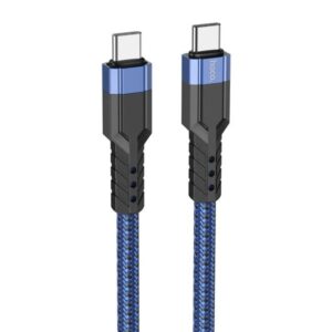 Hoco Καλώδιο Σύνδεσης U110 1.2m Υψηλής Αντοχής Braided USB-C Σε USB-C 60W 20V/3A Μπλε 770639