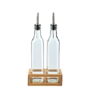 Estia Μπουκάλια Για Λάδι Και Ξύδι Γυάλινα 500ml Σετ Με Βάση Από Μπαμπού 01-20156