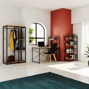 Pakoworld Βιβλιοθήκη Ramon 60x28x125.5cm Φυσικό-Μαύρο 085-000002 - Image 6