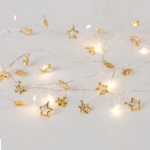 Eurolamp Σειρά 20 Mini LED Θερμό Λευκό 1.9m Με Χρυσαφί Αστέρια Διάφανο Καλώδιο Χρονοδιακόπτη Μπαταρίας 600-03342 - Image 2