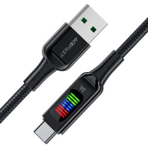 Acefast Καλώδιο Σύνδεσης 1.2m USB-A Σε USB-C 60W 20V/3A Με Ένδειξη Τάσης Μαύρο C7-04