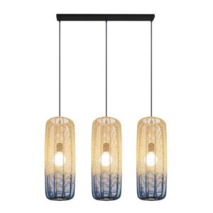 Eurolamp Φωτιστικό Κρεμαστό Τρίφωτο 3xΕ27 L1xH1.2m Rattan Arte Illumina Φυσικό Μπεζ-Γαλάζιο 144-33030