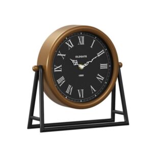 Pakoworld Επιτραπέζιο Ρολόι Clocky Μέταλλο-Mdf 26.5x7x26.5εκ Μαύρο-Χρυσαφί 199-000555