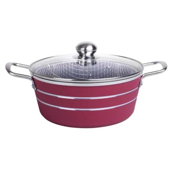 Viomar Κατσαρόλα - Φριτέζα Με Δίχτυ 5.4L Φ24cm Αλουμινίου Με Επίστρωση Πέτρας Κόκκινη 026-032-0001