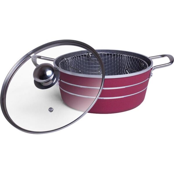 Viomar Κατσαρόλα - Φριτέζα Με Δίχτυ 5.4L Φ24cm Αλουμινίου Με Επίστρωση Πέτρας Κόκκινη 026-032-0001 - Image 2