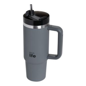 Ecolife Θερμός - Ποτήρι Ανοξείδωτο Με Καλαμάκι 900ml Junior Grey 33-BO-5011