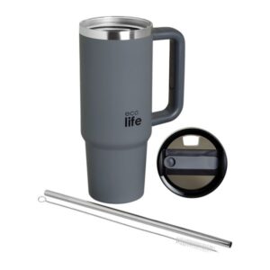 Ecolife Θερμός - Ποτήρι Ανοξείδωτο Με Καλαμάκι 900ml Junior Grey 33-BO-5011 - Image 3