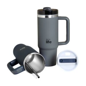 Ecolife Θερμός - Ποτήρι Ανοξείδωτο Με Καλαμάκι 900ml Junior Grey 33-BO-5011 - Image 4