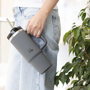 Ecolife Θερμός - Ποτήρι Ανοξείδωτο Με Καλαμάκι 900ml Junior Grey 33-BO-5011 - Image 5