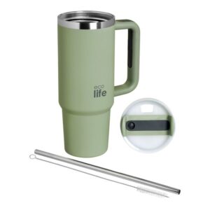 Ecolife Θερμός - Ποτήρι Ανοξείδωτο Με Καλαμάκι 900ml Bay Leaf 33-BO-5013 - Image 3