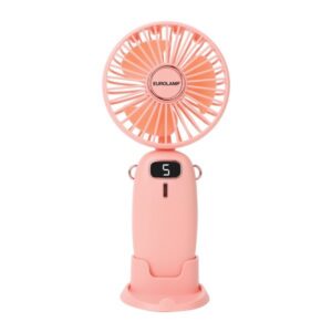 Eurolamp Ανεμιστήρας Χειρός Επαναφορτιζόμενος Φ9cm 4.5W Με Βάση Κινητού Ροζ 300-20539