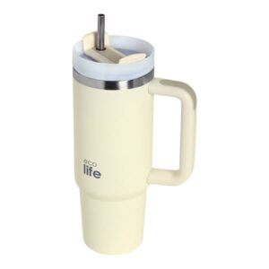 Ecolife Θερμός - Ποτήρι Ανοξείδωτο Με Καλαμάκι 900ml Cream 33-BO-5012