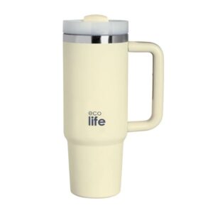 Ecolife Θερμός - Ποτήρι Ανοξείδωτο Με Καλαμάκι 900ml Cream 33-BO-5012 - Image 3