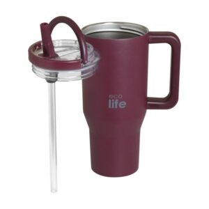 Ecolife Θερμός Ποτήρι Tumbler Με Διπλή Λαβή 900ml Cranberry 33-BO-7070 - Image 3