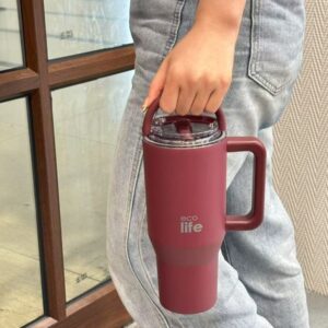 Ecolife Θερμός Ποτήρι Tumbler Με Διπλή Λαβή 900ml Cranberry 33-BO-7070 - Image 2