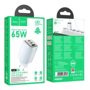 Hoco Φορτιστής Ταξιδίου N49 Glorious GaN Με 2xUSB-C PD65W Και USB-A QC3.0A Μπλε 635479 - Image 2