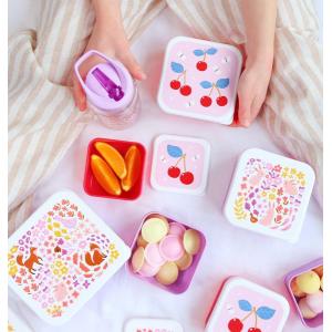 A Little Lovely Company Σετ 4 Δοχεία Φαγητού Lunch And Snack Box - Cherries SBSECH82 | Homidoo.gr