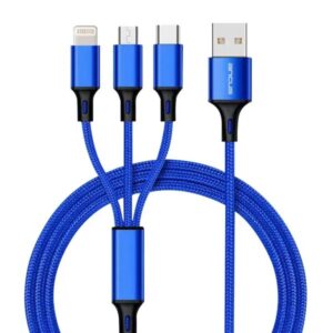 Ancus Καλώδιο Φόρτισης Flow Plus E54 USB-A Σε USB-C - Lightning - Micro USB 1m 2.0A Braided Μπλε 35127
