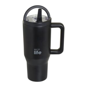 Ecolife Θερμός Ποτήρι Tumbler Με Διπλή Λαβή 900ml Rich Black 33-BO-7072