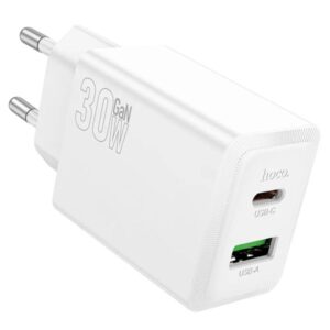 Hoco Φορτιστής Ταξιδίου N71 Nuevo GaN Με 1xUSB-A QC3.0A 18W Kαι USB-C PD30W Λευκός 46779