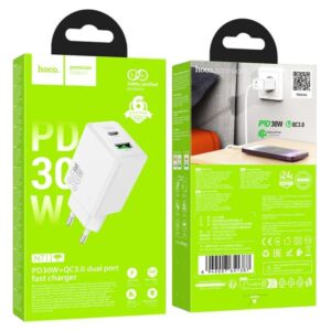 Hoco Φορτιστής Ταξιδίου N71 Nuevo GaN Με 1xUSB-A QC3.0A 18W Kαι USB-C PD30W Λευκός 46779 - Image 2