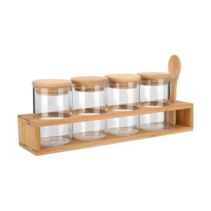 Estia Σετ Δοχεία Μπαχαρικών Γυάλινα 5 Τμχ 27x6.5x12.5cm Με Βάση Bamboo 01-28206