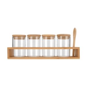 Estia Σετ Δοχεία Μπαχαρικών Γυάλινα 5 Τμχ 27x6.5x12.5cm Με Βάση Bamboo 01-28206 - Image 2