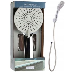 Bathroom Solutions Τηλέφωνο – Κεφαλή Ντους 3 Λειτουργιών Ροής Με Σπιράλ Και Βάση Chrome CF6000100