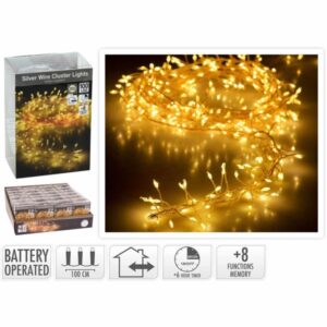Epam Σειρά Cluster - Φοίνικας 100 LED Θερμό Λευκό 1m Με 8 Προγράμματα Ασημί Σύρμα Μπαταρίας CLUSTER-100WW - Image 2