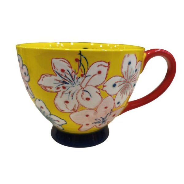 Etoile Κούπα Κεραμική Με Χειρολαβή 9.5x11.5x15cm 500ml Λουλούδια Κίτρινη TR-981A