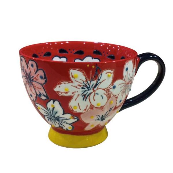 Etoile Κούπα Κεραμική Με Χειρολαβή 9.5x11.5x15cm 500ml Λουλούδια Κόκκινη TR-981B